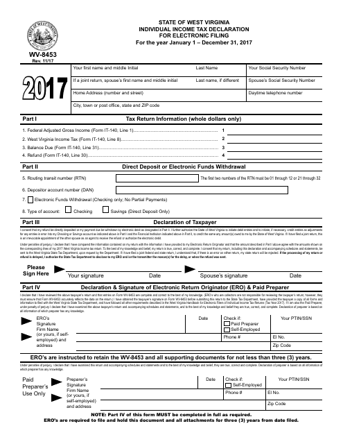 Form WV-8453 2017 Printable Pdf