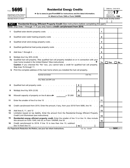 IRS Form 5695 Download Fillable PDF 2017, Residential Energy Credits