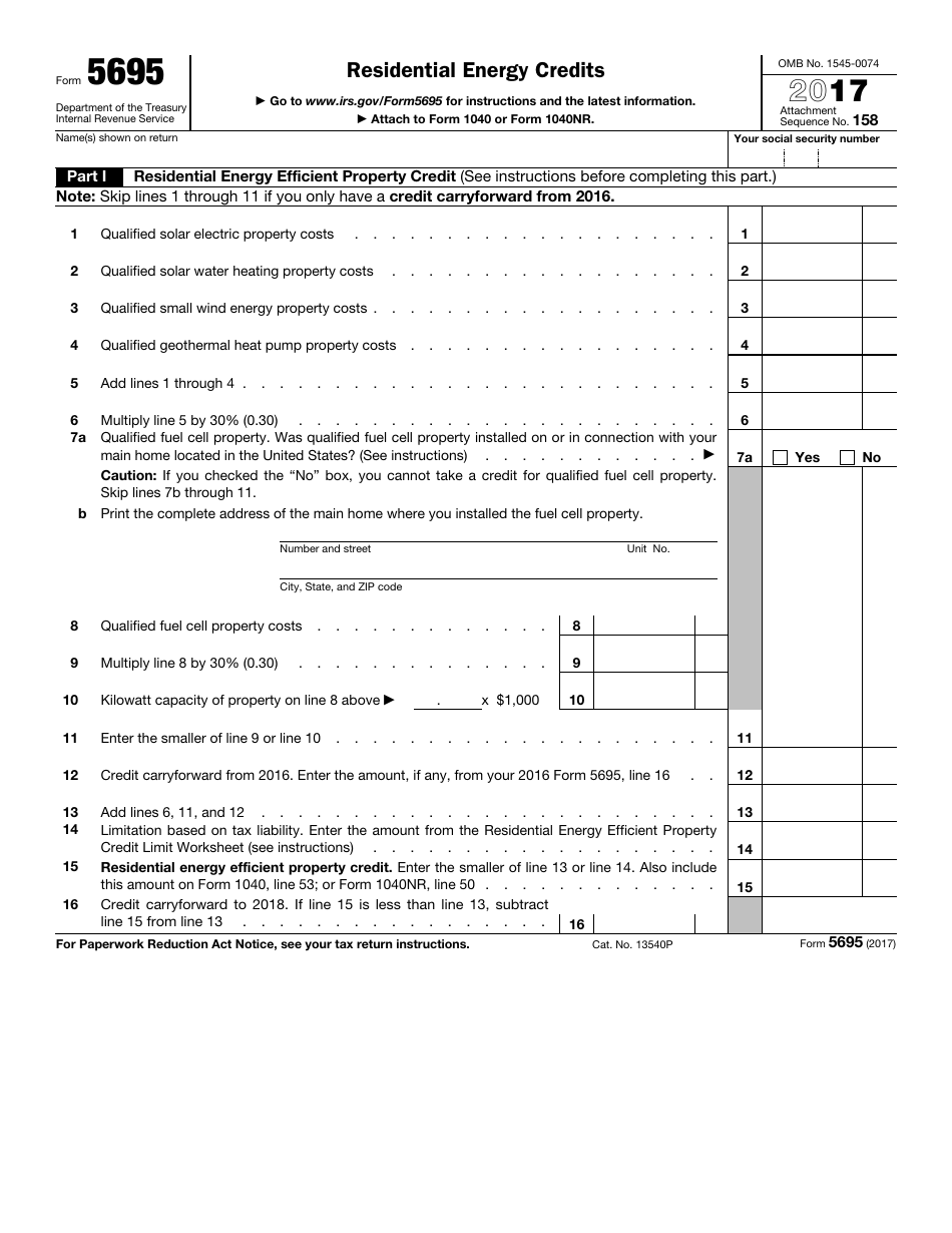 IRS Form 5695 - 2017 - Fill Out, Sign Online and Download Fillable PDF ...
