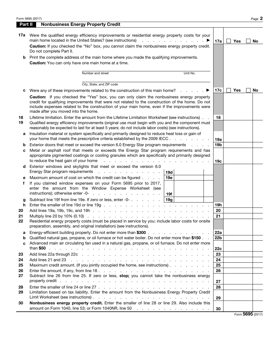 IRS Form 5695 - 2017 - Fill Out, Sign Online and Download Fillable PDF ...