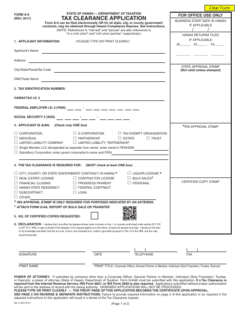 Form A6 Download Fillable PDF or Fill Online Tax Clearance Application