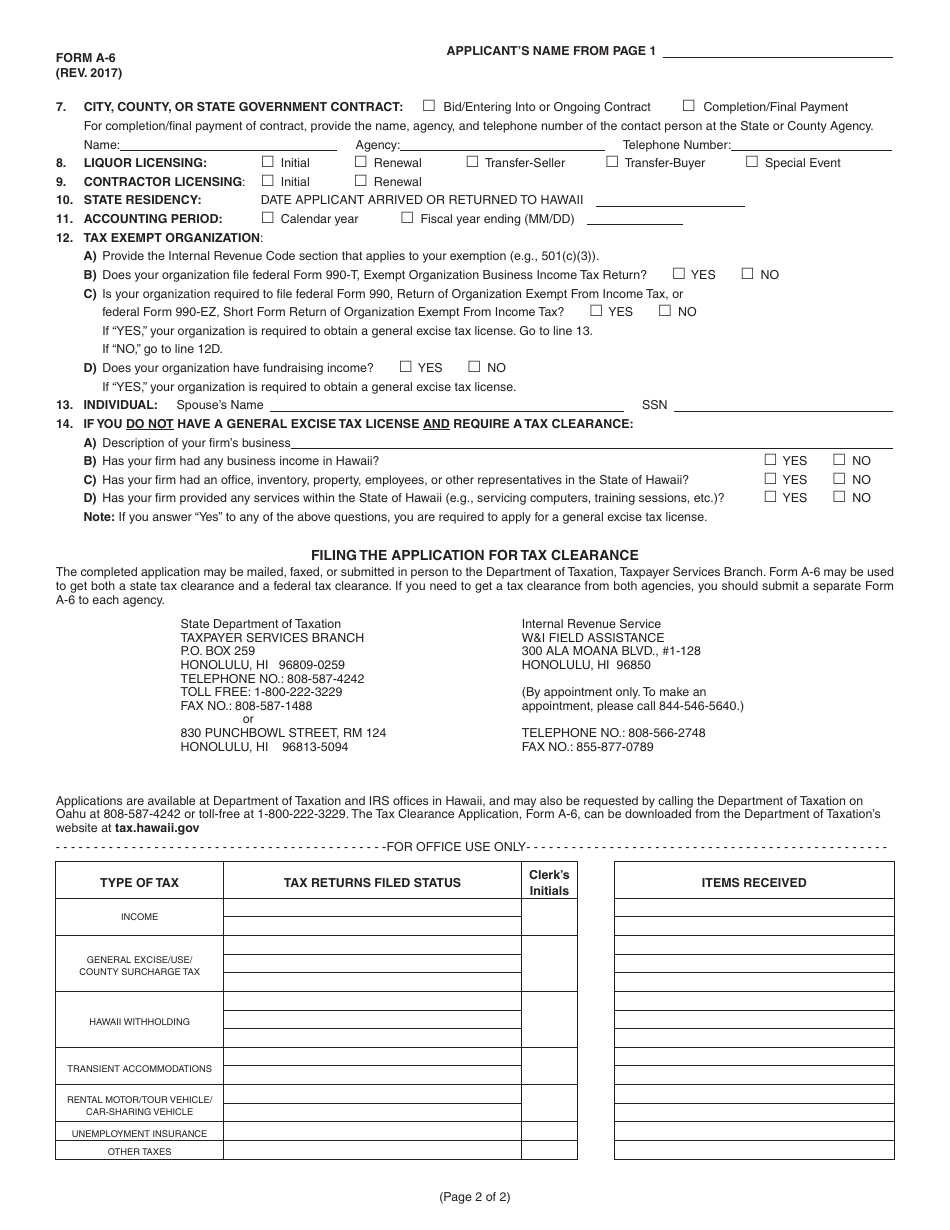 Form A 6 Fill Out Sign Online And Download Fillable Pdf Hawaii Templateroller 5548