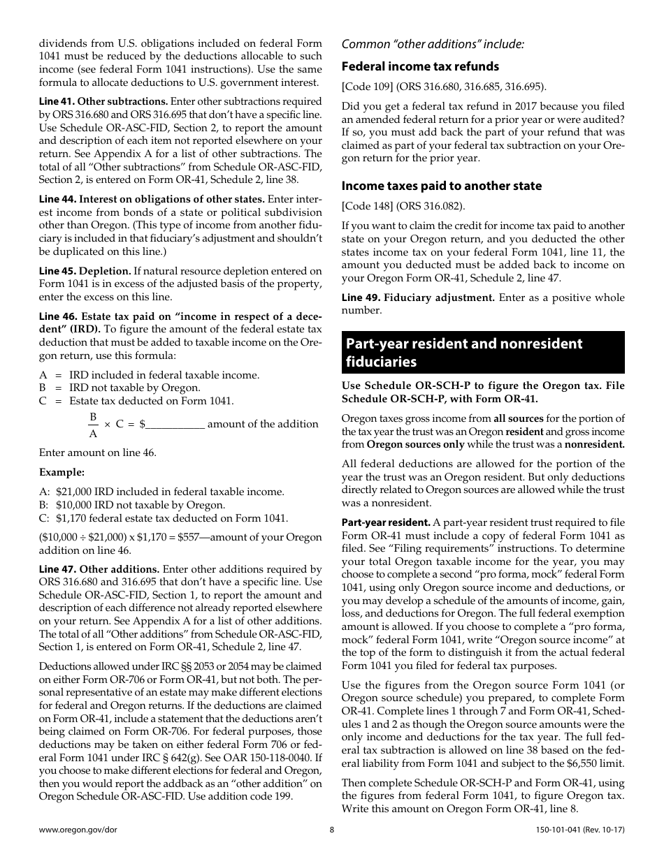 Form OR-41 Oregon Fiduciary Income Tax Return - Oregon, Page 12