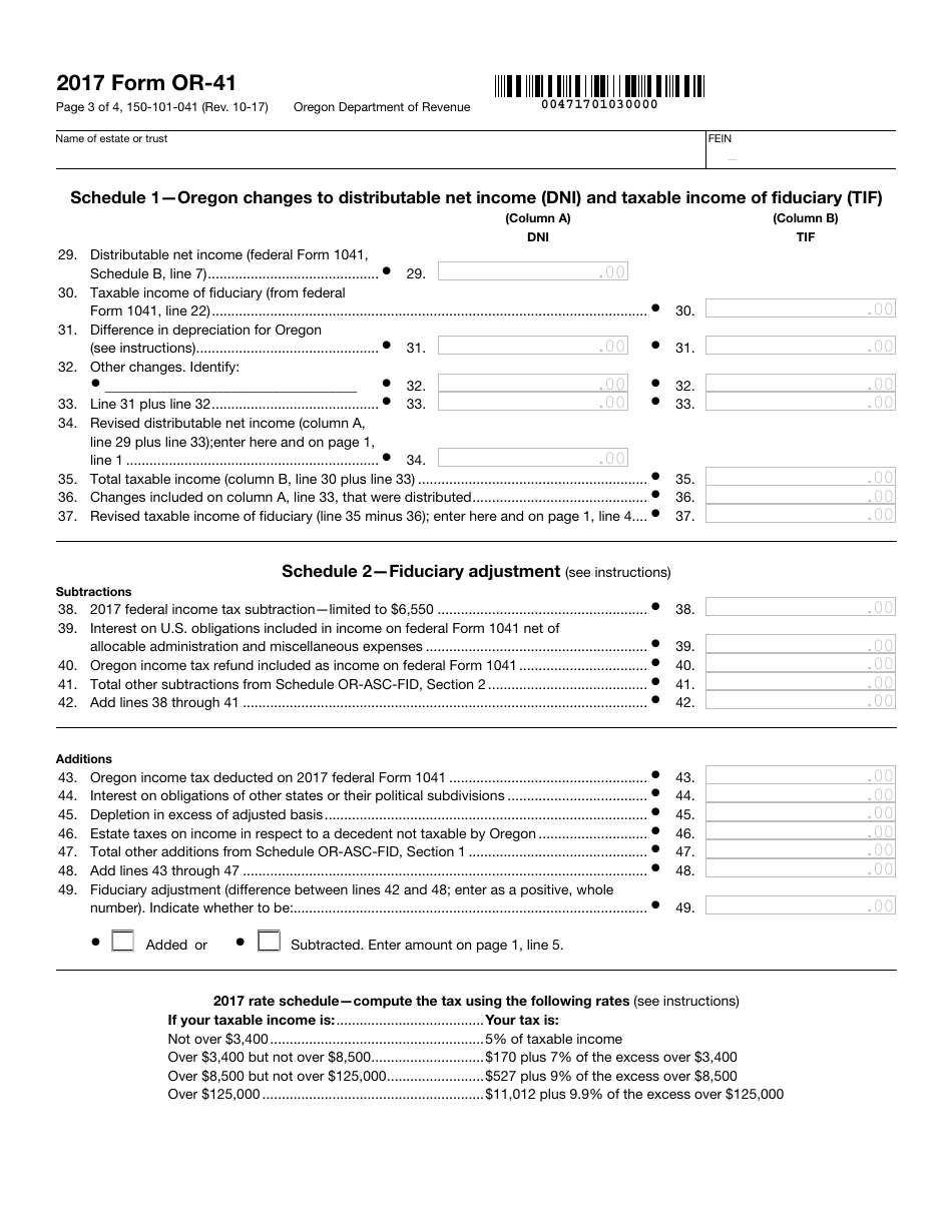 Form OR-41 Oregon Fiduciary Income Tax Return - Oregon, Page 3