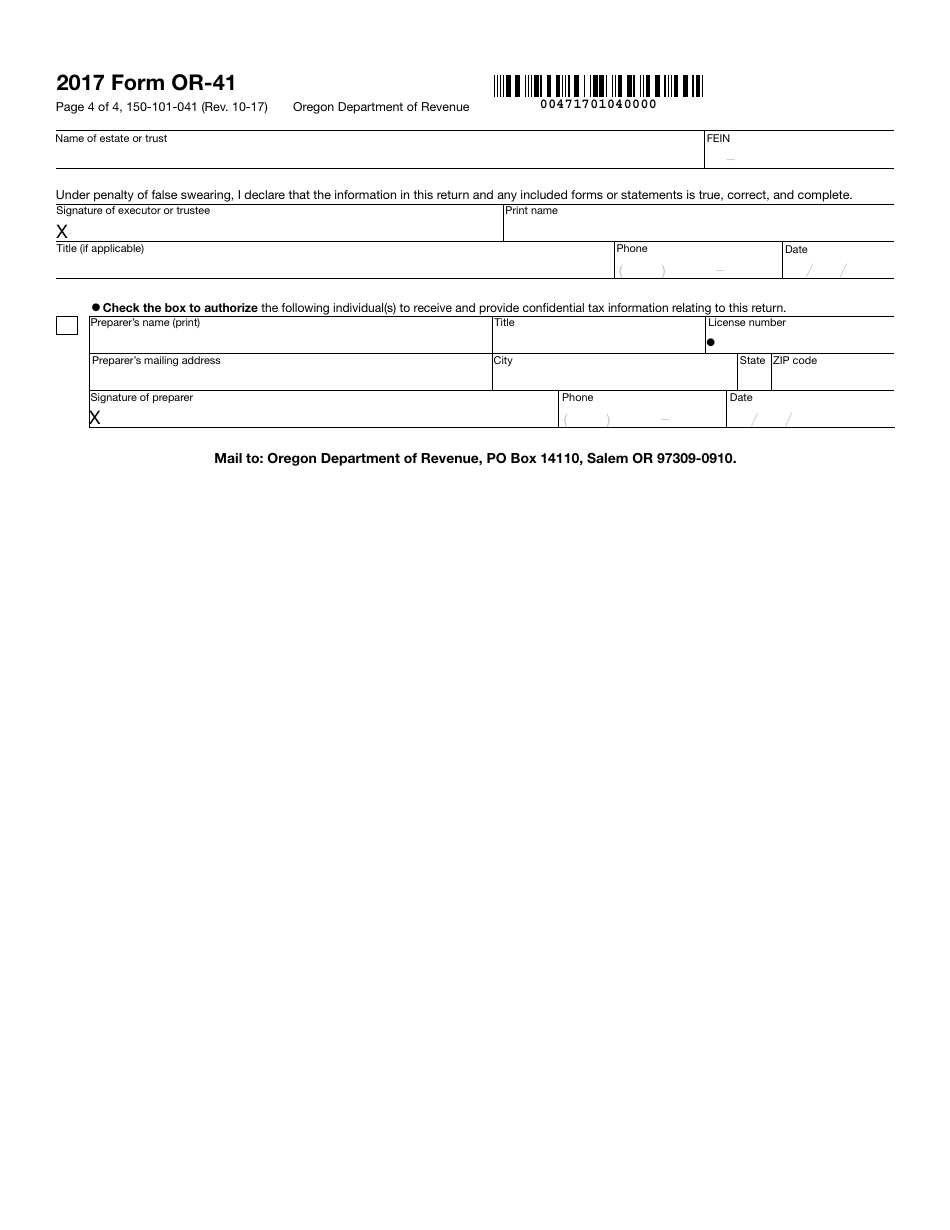 Form OR-41 Oregon Fiduciary Income Tax Return - Oregon, Page 4