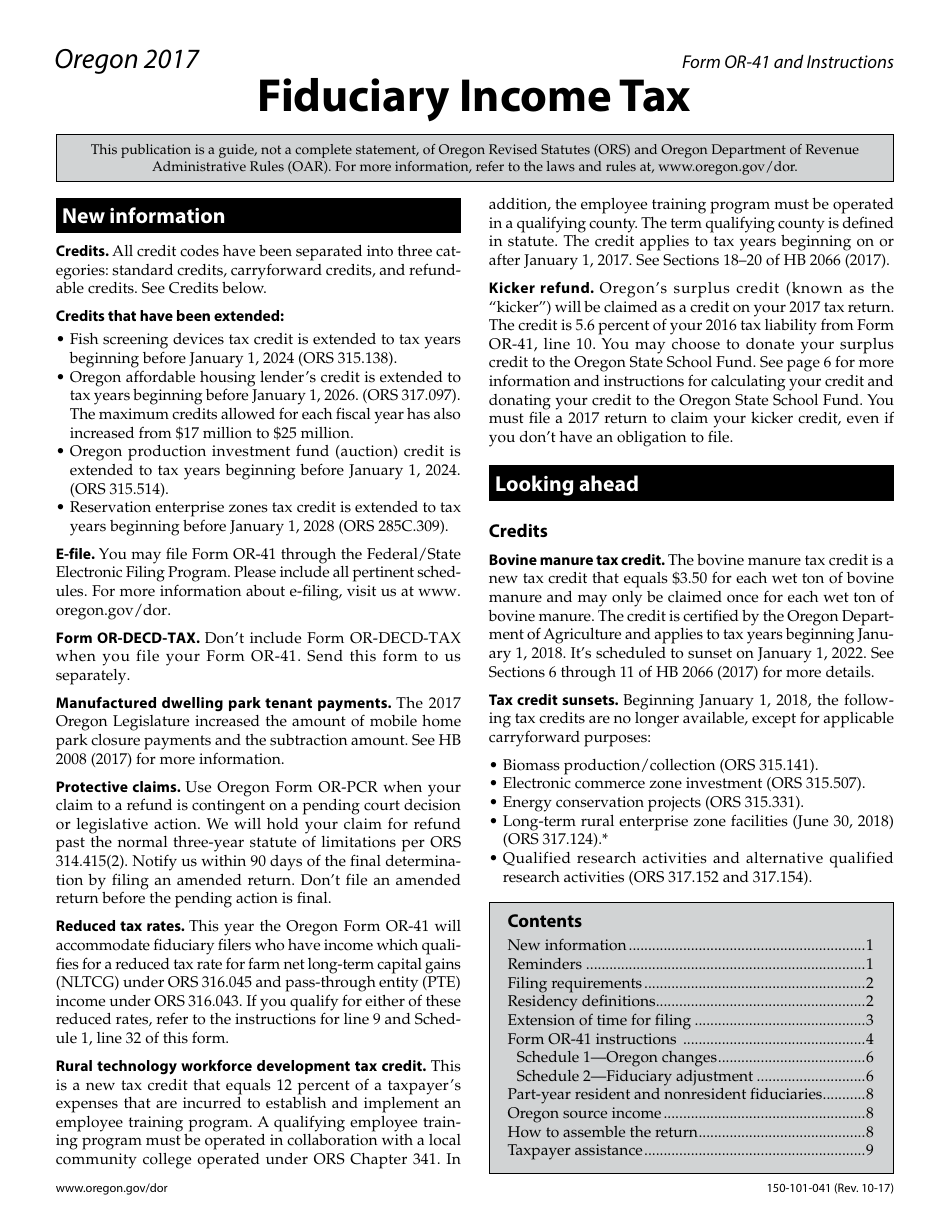 Form OR-41 Oregon Fiduciary Income Tax Return - Oregon, Page 5