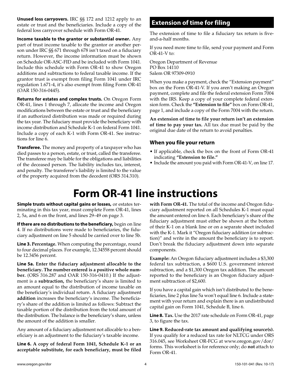 Form OR-41 Oregon Fiduciary Income Tax Return - Oregon, Page 8