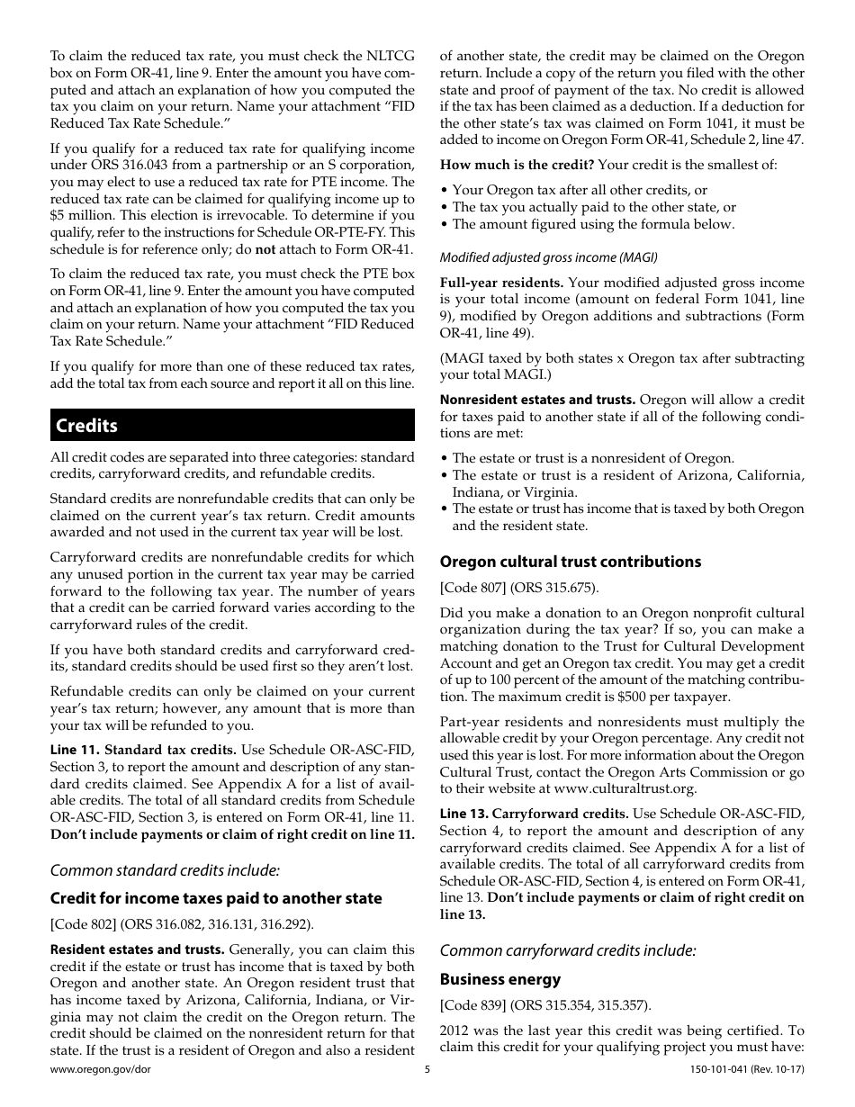 Form OR-41 Oregon Fiduciary Income Tax Return - Oregon, Page 9