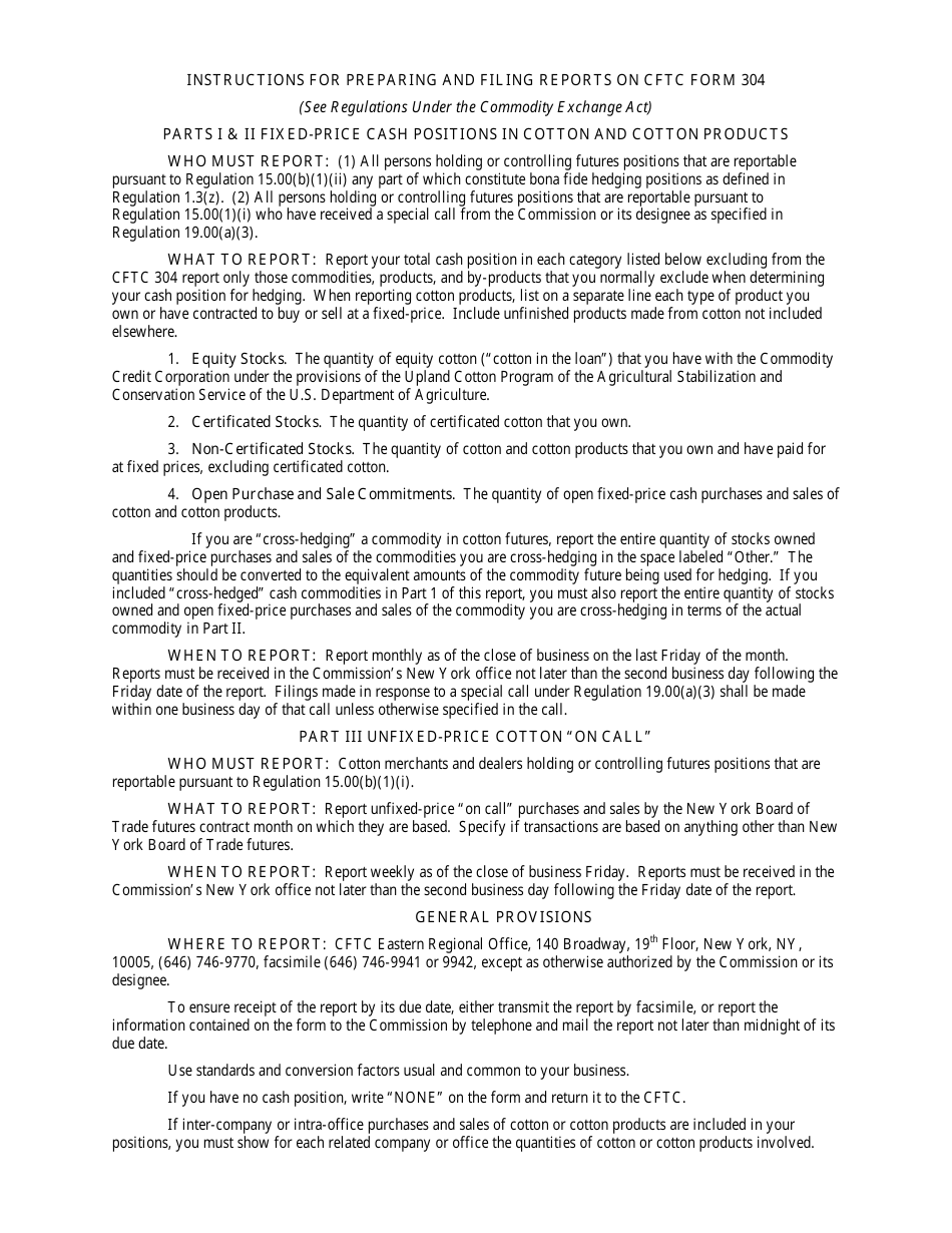 CFTC Form 304 Statement of Cash Positions in Cotton, Page 2