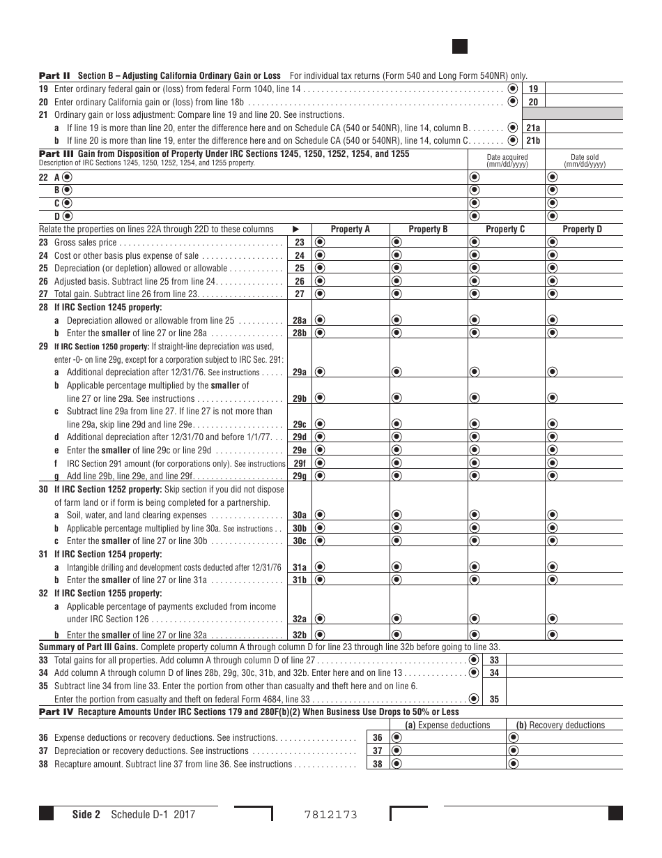 Form 540 Schedule D-1 Download Printable PDF or Fill Online Sales of ...