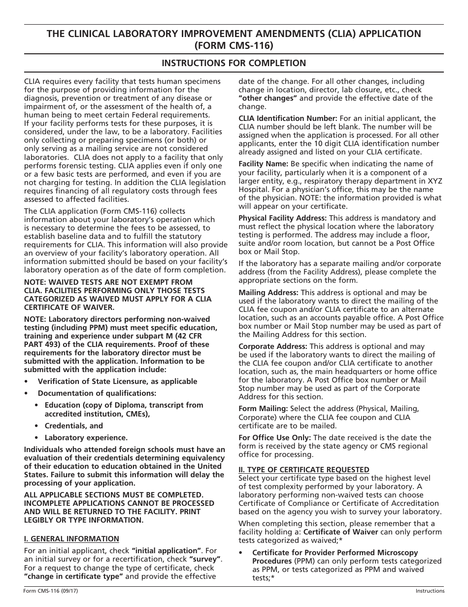Form CMS-116 Clinical Laboratory Improvement Amendments (Clia) - Application for Certification, Page 6