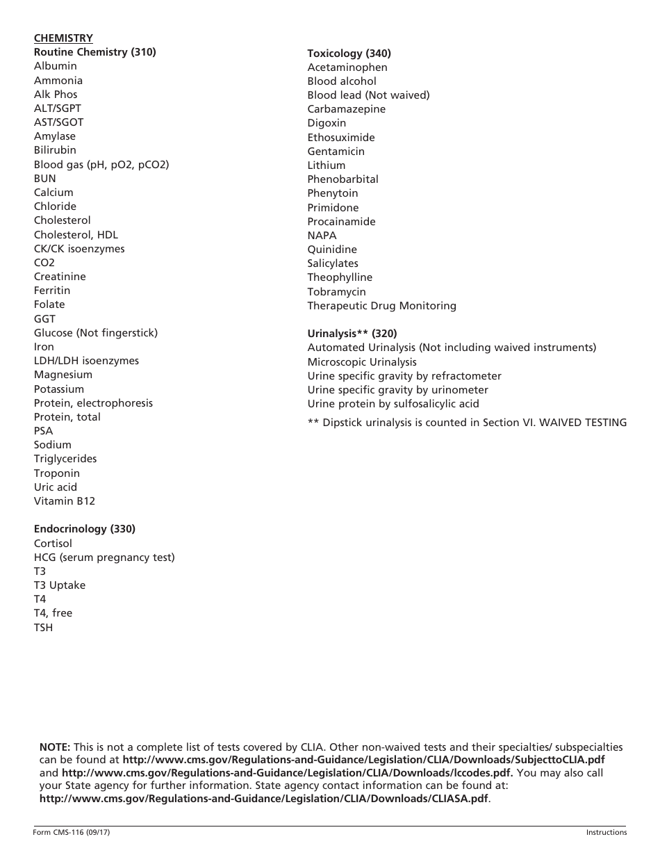 Form CMS-116 Clinical Laboratory Improvement Amendments (Clia) - Application for Certification, Page 9