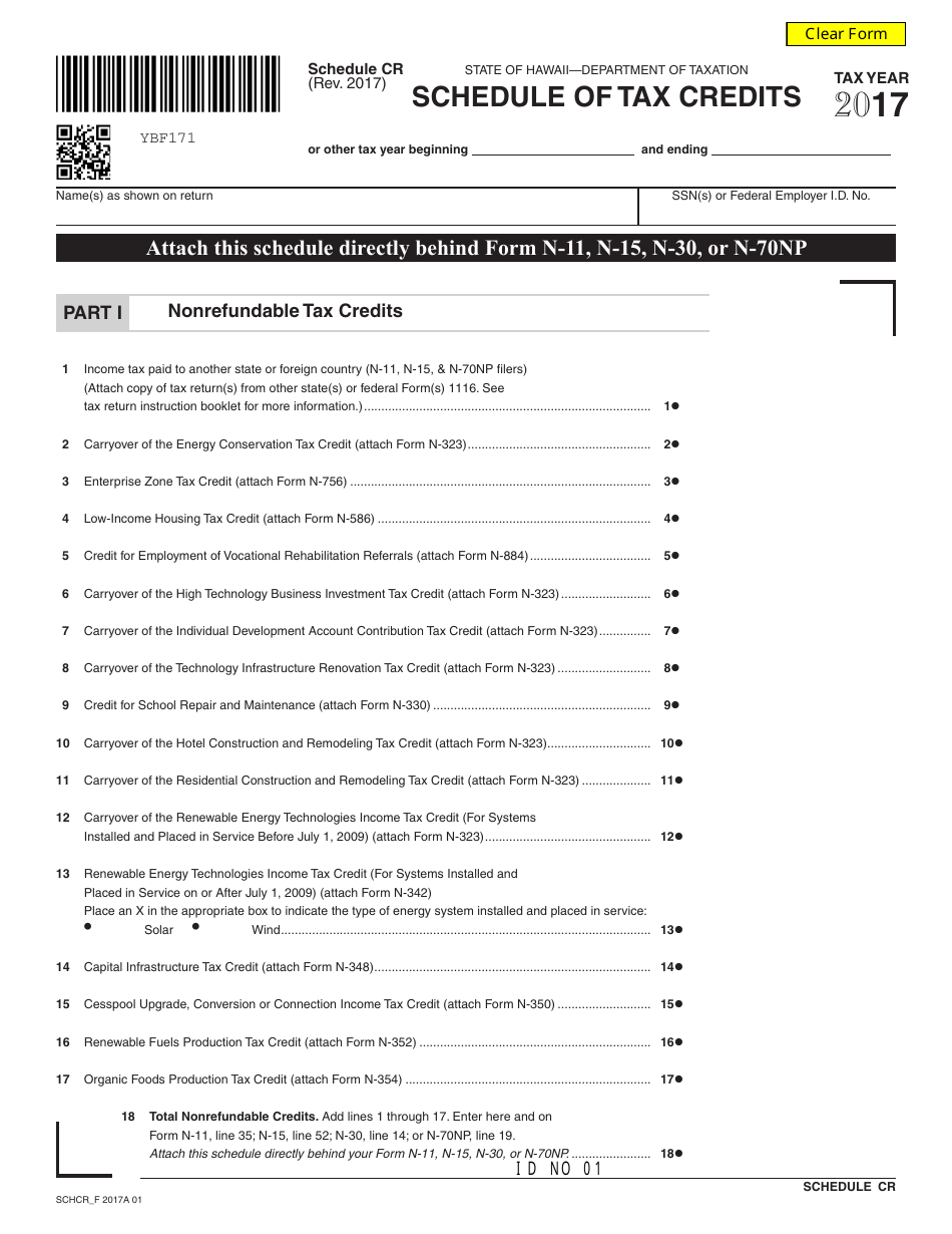 Schedule CR Schedule of Tax Credits - Hawaii, Page 1