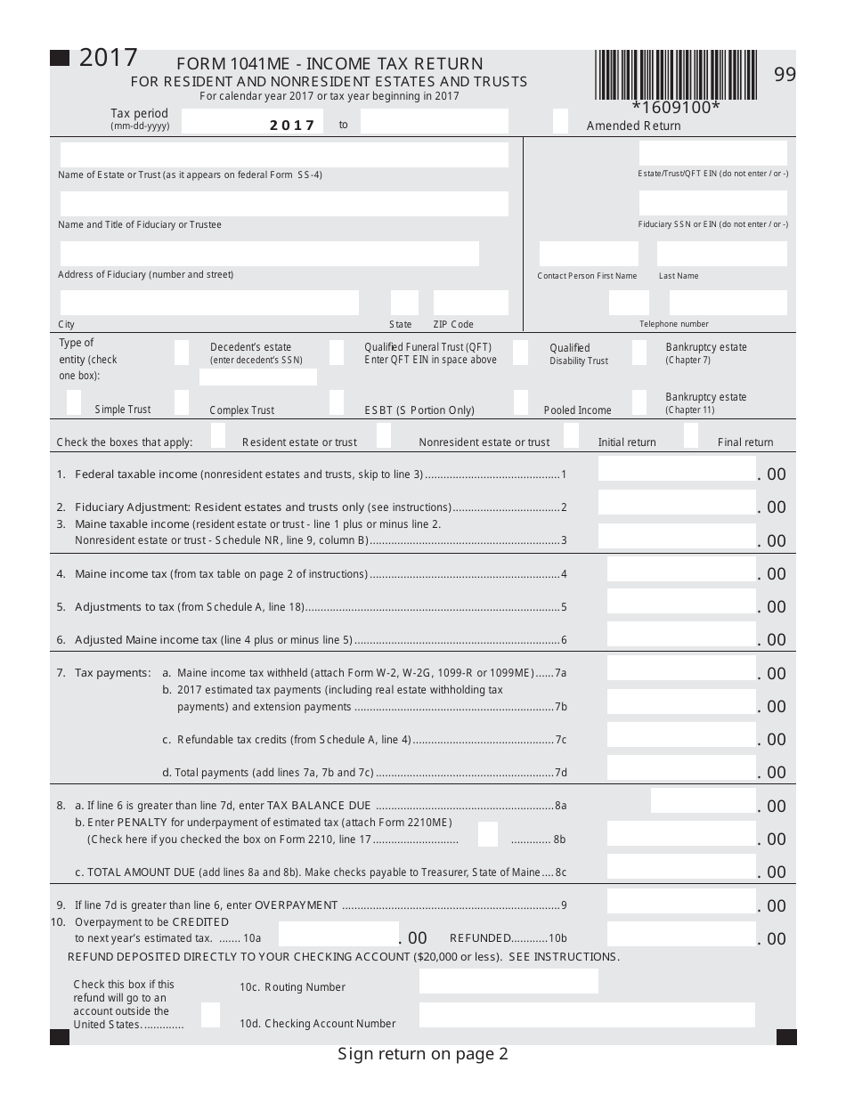 Form 1041ME Income Tax Return for Resident and Nonresident Estates and Trusts - Maine, Page 1