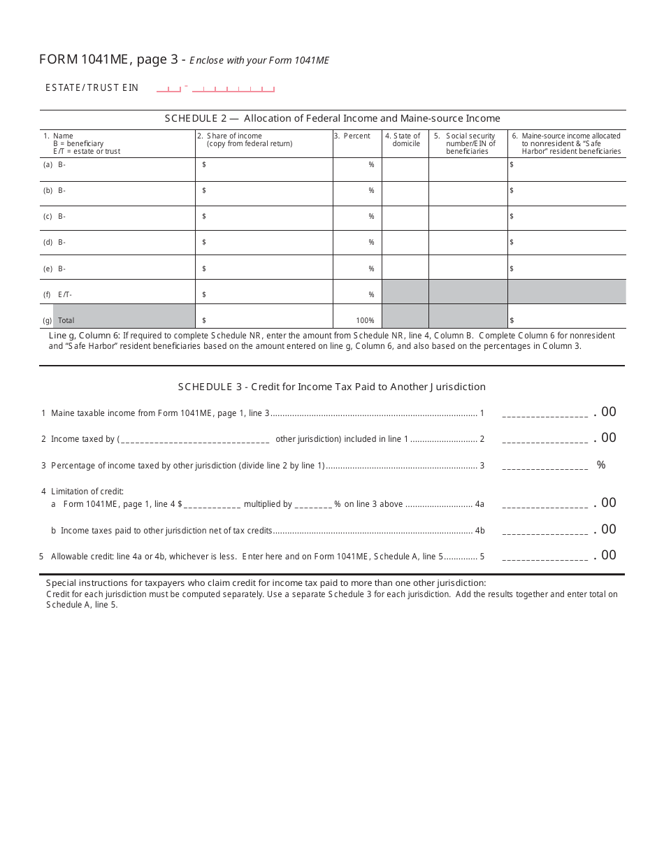 Form 1041ME Income Tax Return for Resident and Nonresident Estates and Trusts - Maine, Page 3