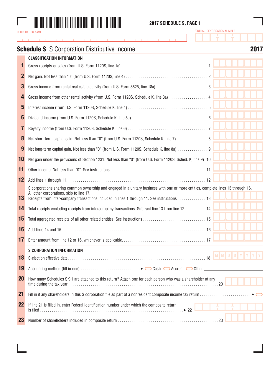 Schedule S S Corporation Distributive Income - Massachusetts, Page 1