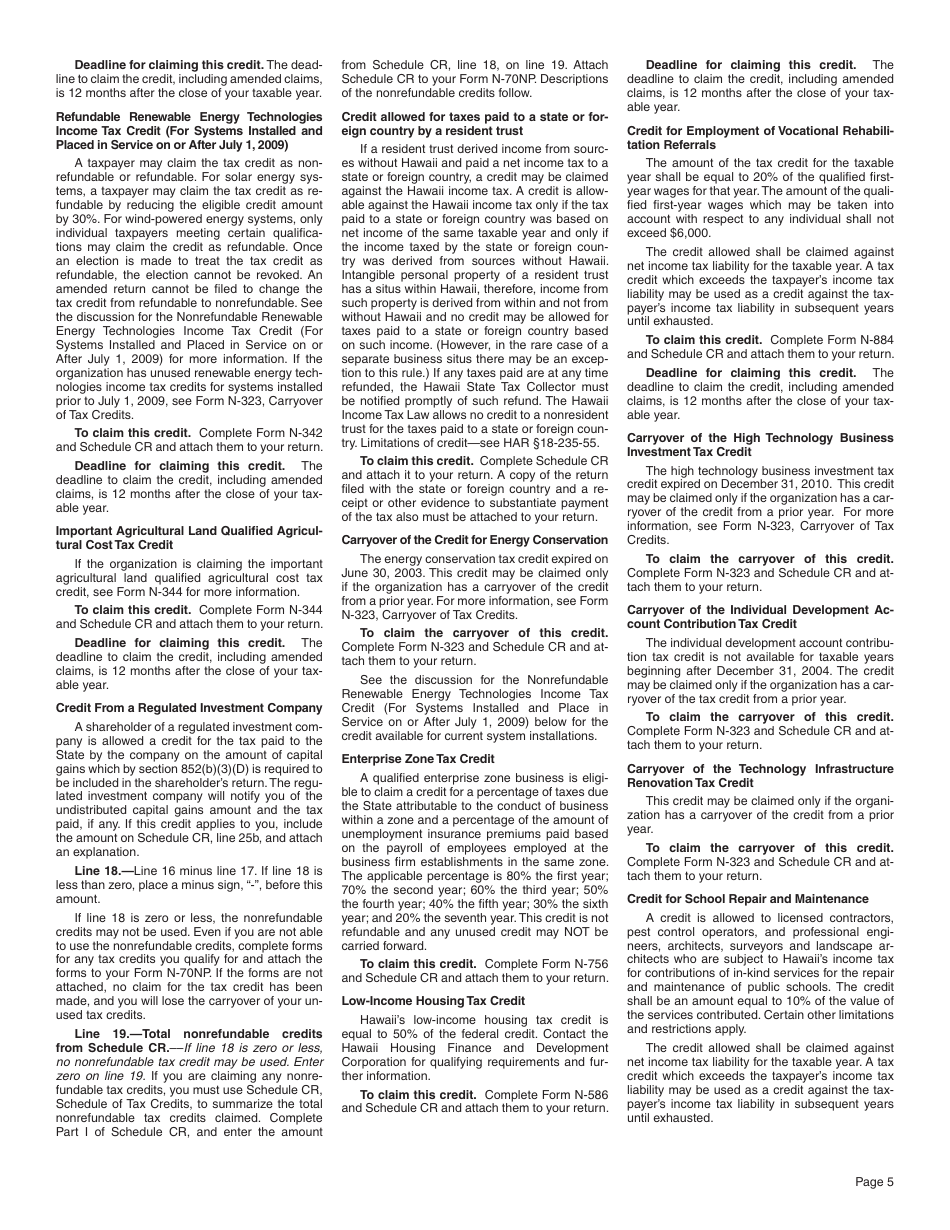 Instructions for Form N-70NP Exempt Organization Business Income Tax Return - Hawaii, Page 5
