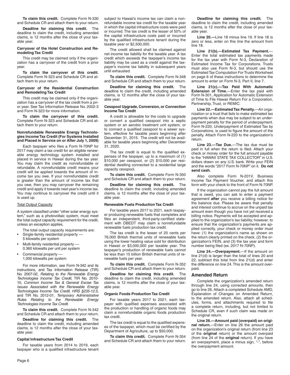 Instructions for Form N-70NP Exempt Organization Business Income Tax Return - Hawaii, Page 6