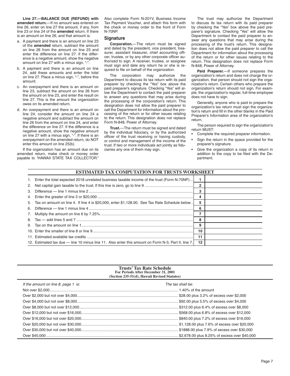 Instructions for Form N-70NP Exempt Organization Business Income Tax Return - Hawaii, Page 7
