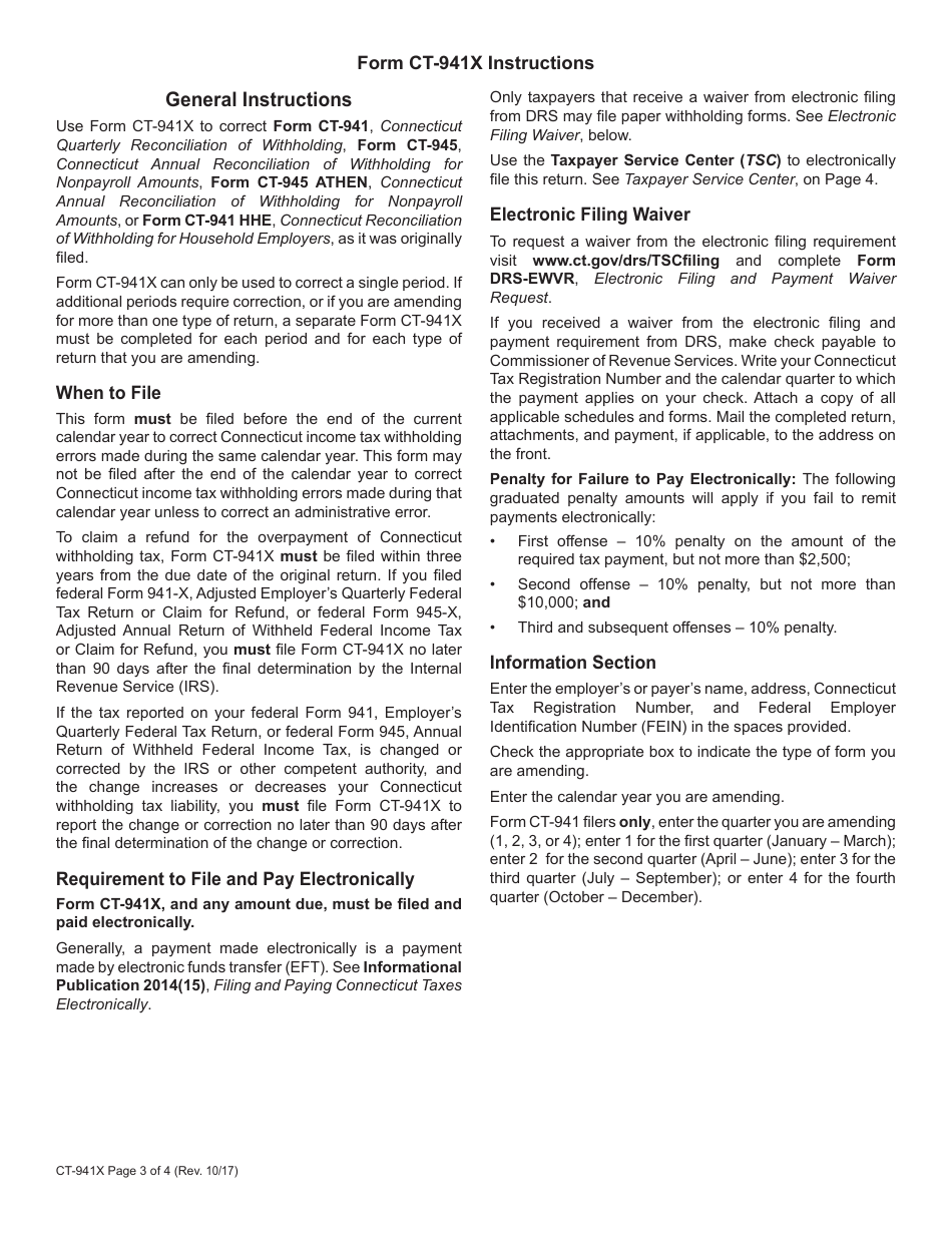 Form CT-941X Amended Connecticut Reconciliation of Withholding - Connecticut, Page 3
