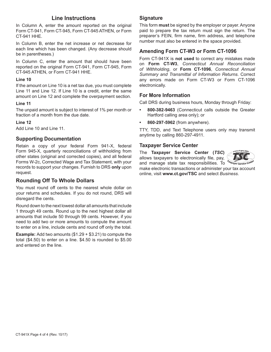 Form CT-941X Amended Connecticut Reconciliation of Withholding - Connecticut, Page 4