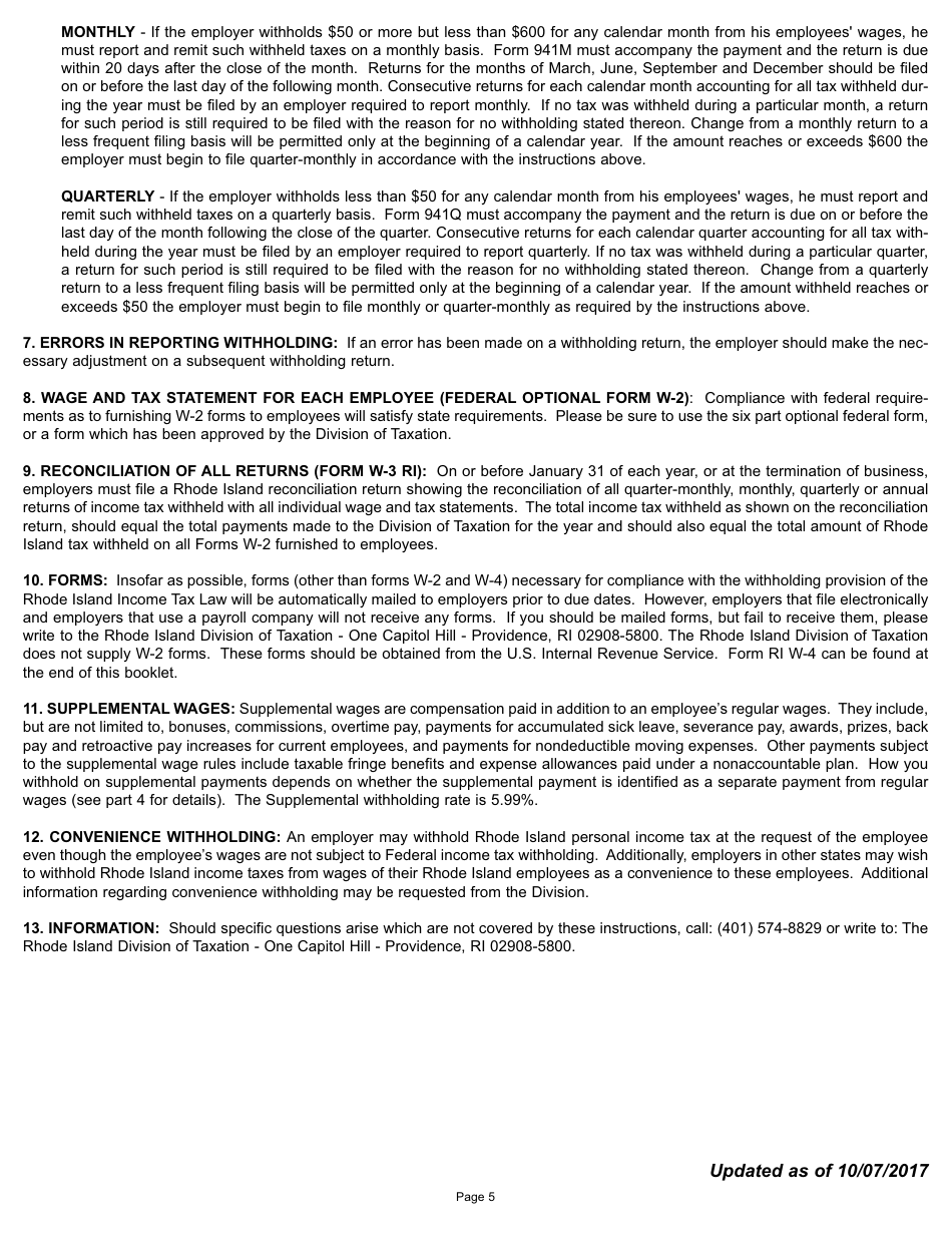 Form RI W-4 Rhode Island Employers Income Tax Withholding Tables - Rhode Island, Page 5