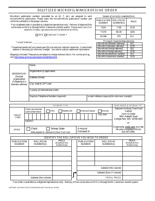 NATF Form 36 Digitized Microfilm/Microfiche Order