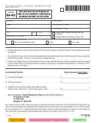 Document preview: VT Form BA-403 Application for Extension of Time to File Vermont Corporate/Business Income Tax Returns - Vermont