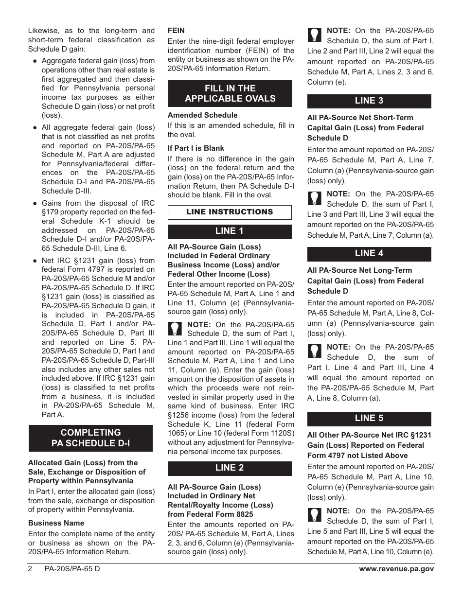 Form PA-20S (PA-65 D) Schedule D Sale, Exchange or Disposition of Property Within Pennsylvania - Pennsylvania, Page 6