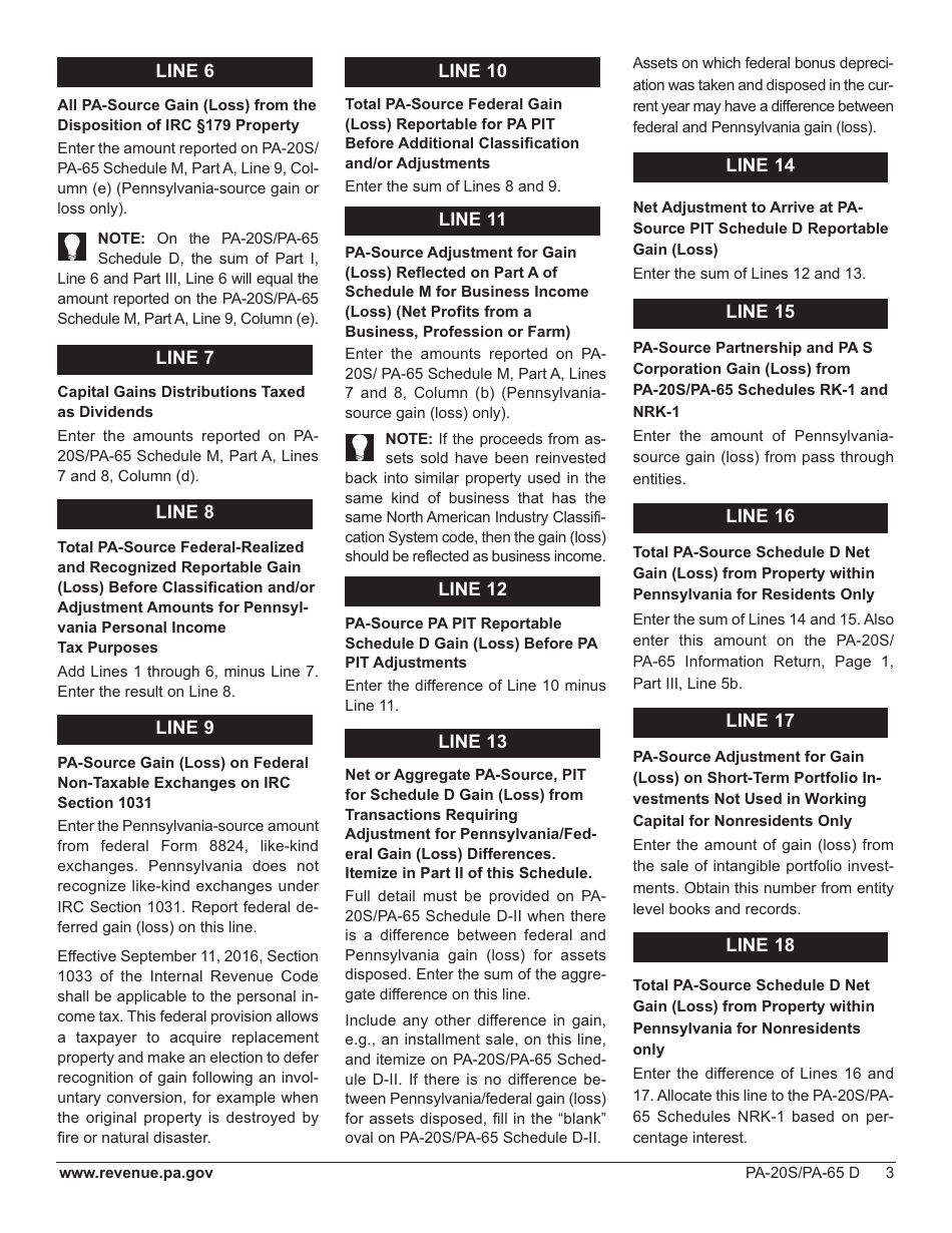 Form PA-20S (PA-65 D) Schedule D Sale, Exchange or Disposition of Property Within Pennsylvania - Pennsylvania, Page 7