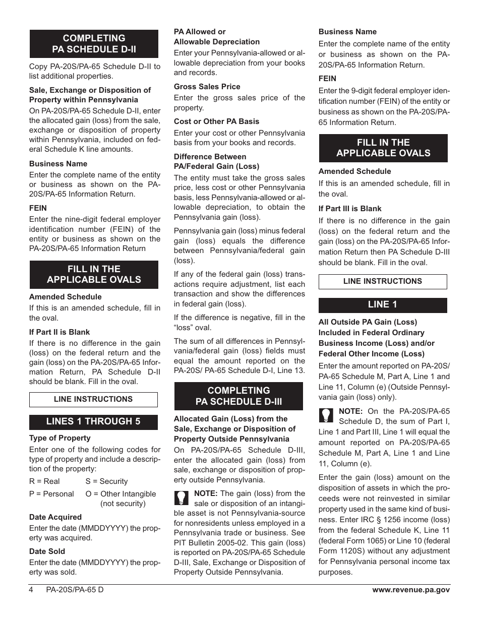 Form PA-20S (PA-65 D) Schedule D Sale, Exchange or Disposition of Property Within Pennsylvania - Pennsylvania, Page 8