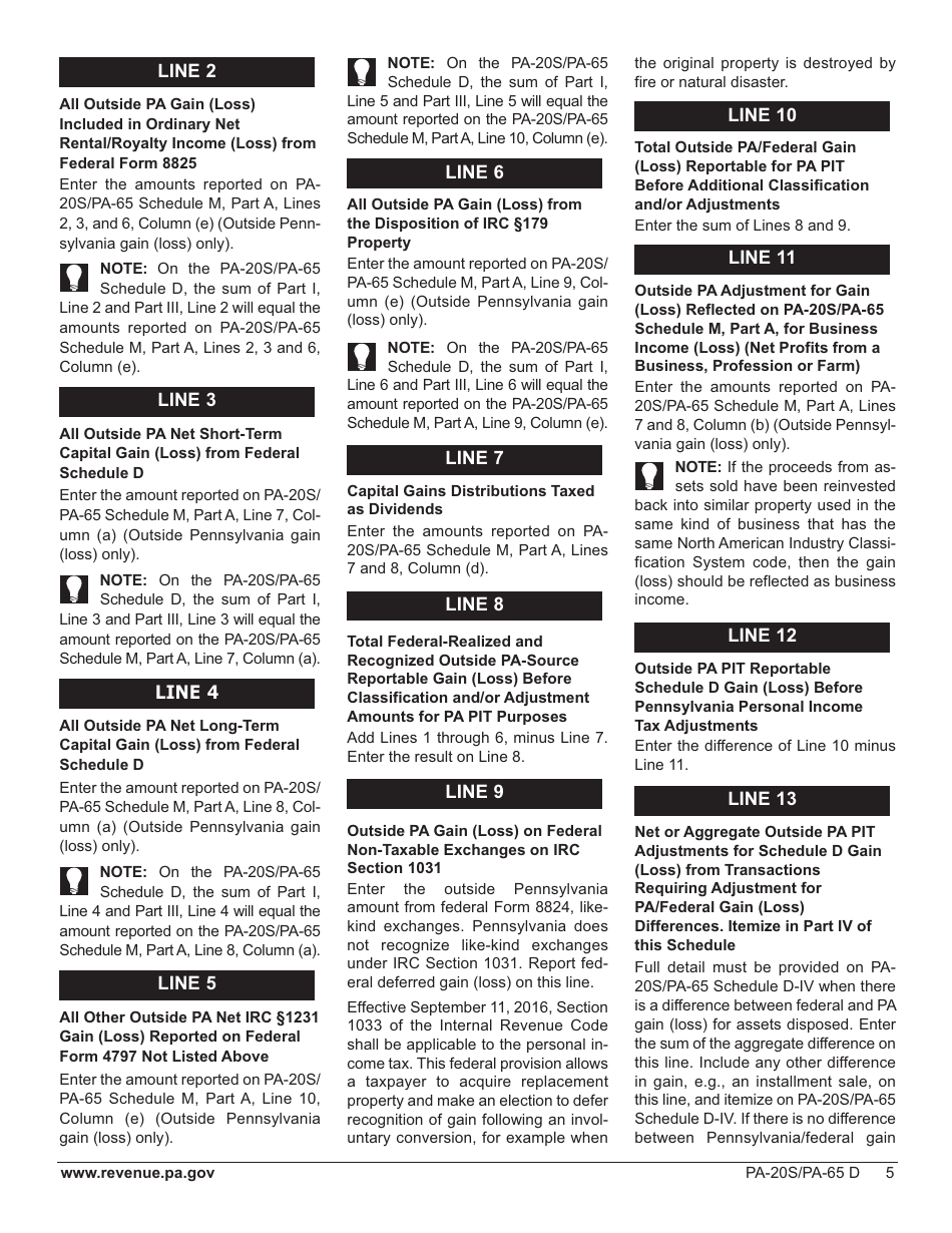 Form PA-20S (PA-65 D) Schedule D Sale, Exchange or Disposition of Property Within Pennsylvania - Pennsylvania, Page 9