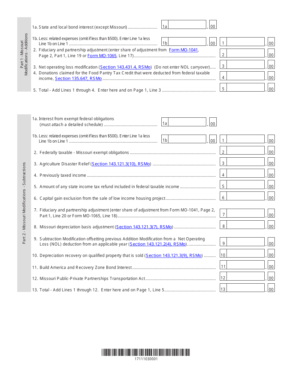 Form MO-1120 Corporation Income Tax Return - Missouri, Page 3