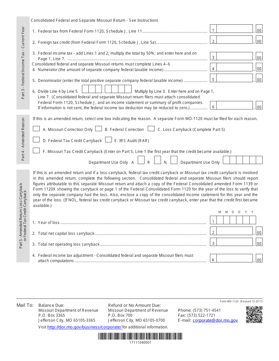 Form MO-1120 Corporation Income Tax Return - Missouri, Page 4