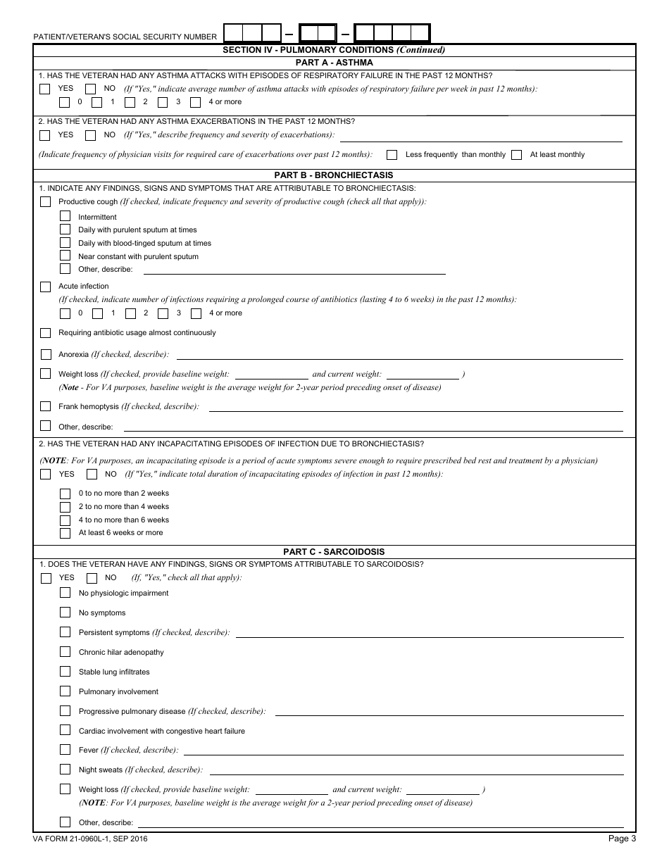 VA Form 21-0960L-1 Respiratory Conditions (Other Than Tuberculosis and Sleep Apnea) Disability Benefits Questionnaire, Page 3