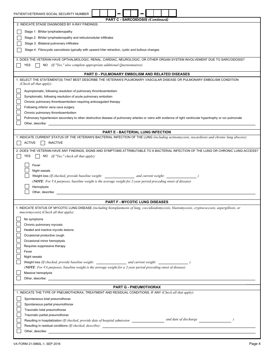VA Form 21-0960L-1 Respiratory Conditions (Other Than Tuberculosis and Sleep Apnea) Disability Benefits Questionnaire, Page 4