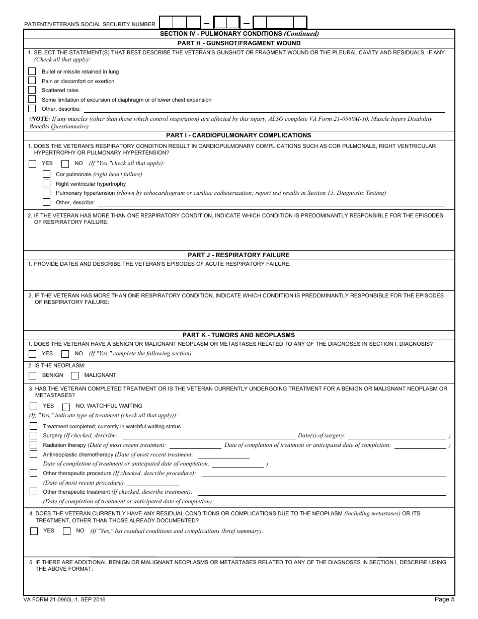 VA Form 21-0960L-1 Respiratory Conditions (Other Than Tuberculosis and Sleep Apnea) Disability Benefits Questionnaire, Page 5