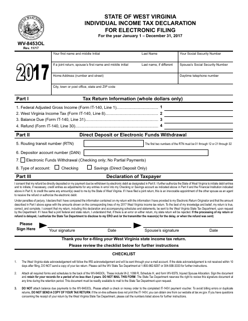 Form WV-8453OL 2017 Printable Pdf