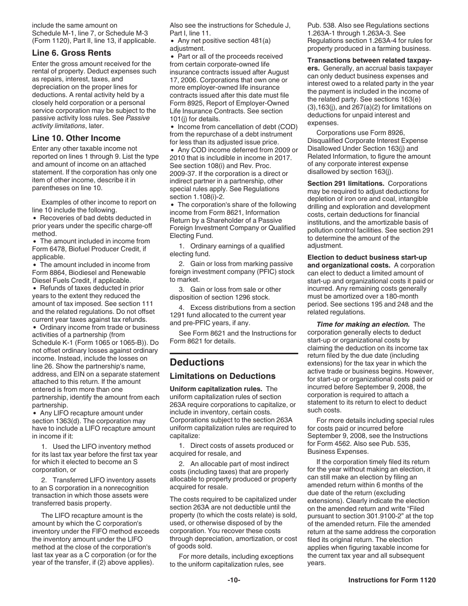Instructions for IRS Form 1120 U.S. Corporation Income Tax Return, Page 10