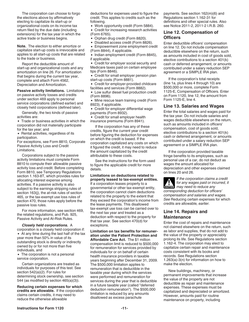 Instructions for IRS Form 1120 U.S. Corporation Income Tax Return, Page 11