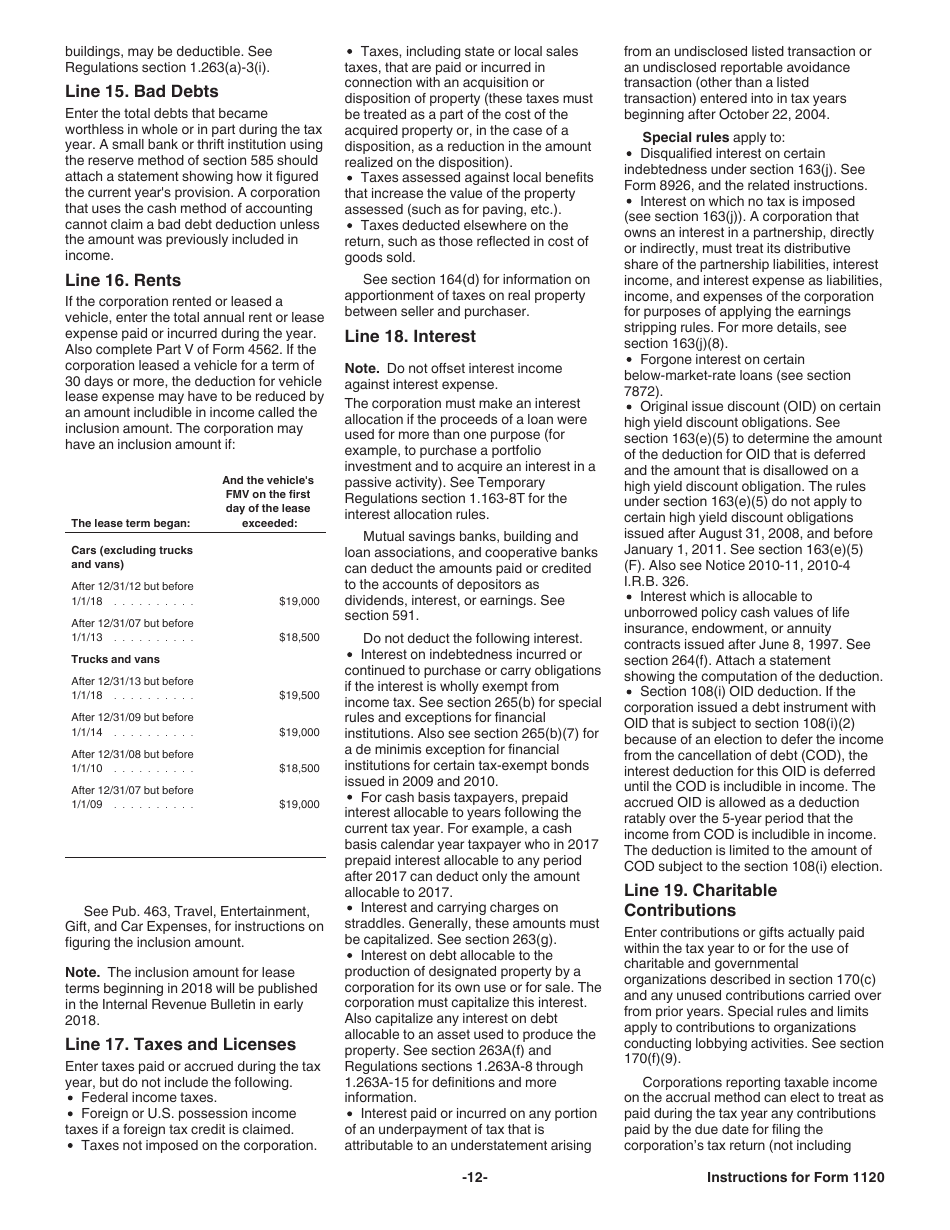 Instructions for IRS Form 1120 U.S. Corporation Income Tax Return, Page 12