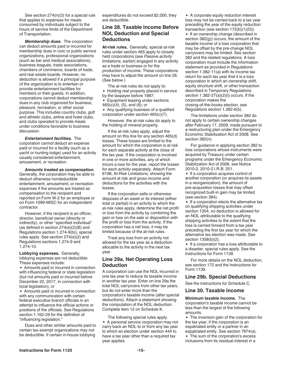 Instructions for IRS Form 1120 U.S. Corporation Income Tax Return, Page 15