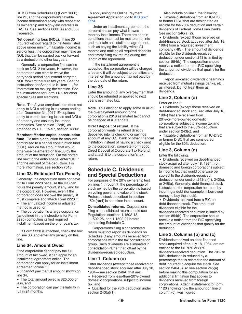 Instructions for IRS Form 1120 U.S. Corporation Income Tax Return, Page 16