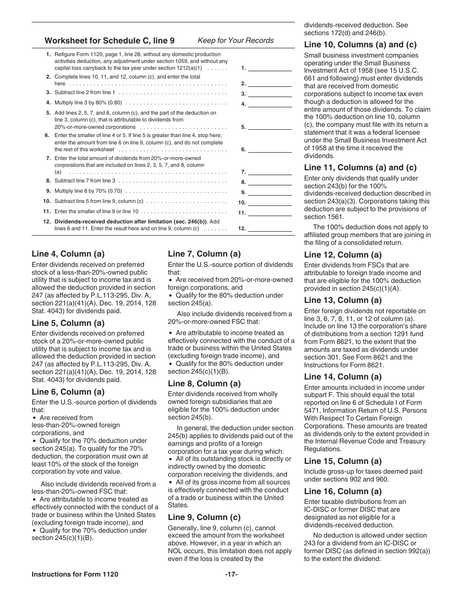 Instructions for IRS Form 1120 U.S. Corporation Income Tax Return, Page 17
