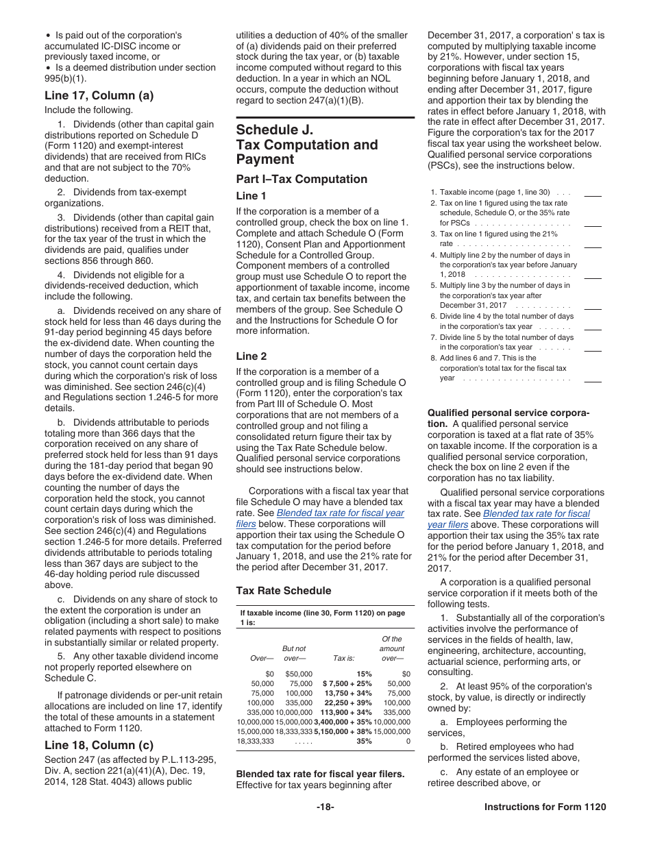Instructions for IRS Form 1120 U.S. Corporation Income Tax Return, Page 18