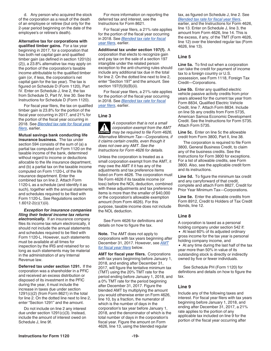 Instructions for IRS Form 1120 U.S. Corporation Income Tax Return, Page 19
