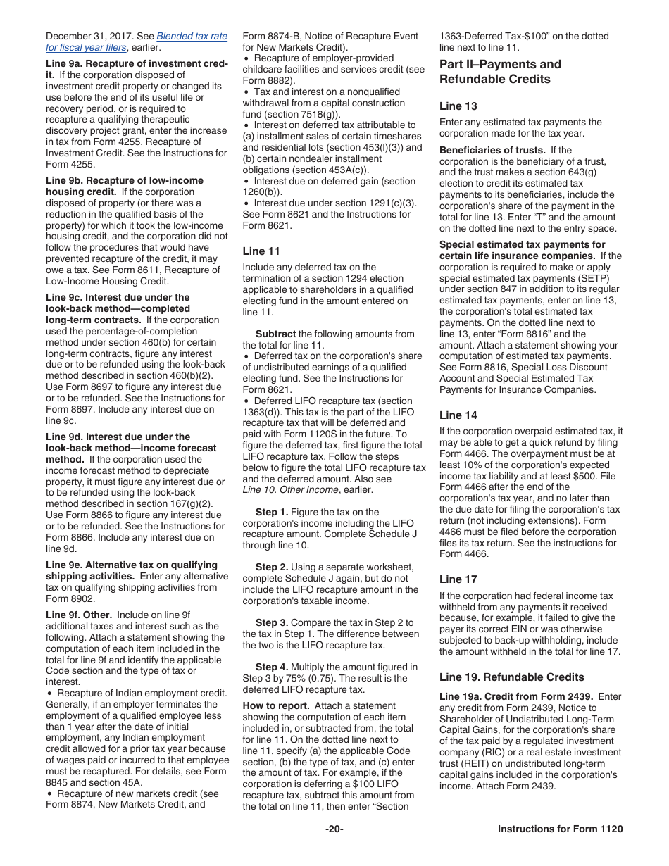 Instructions for IRS Form 1120 U.S. Corporation Income Tax Return, Page 20