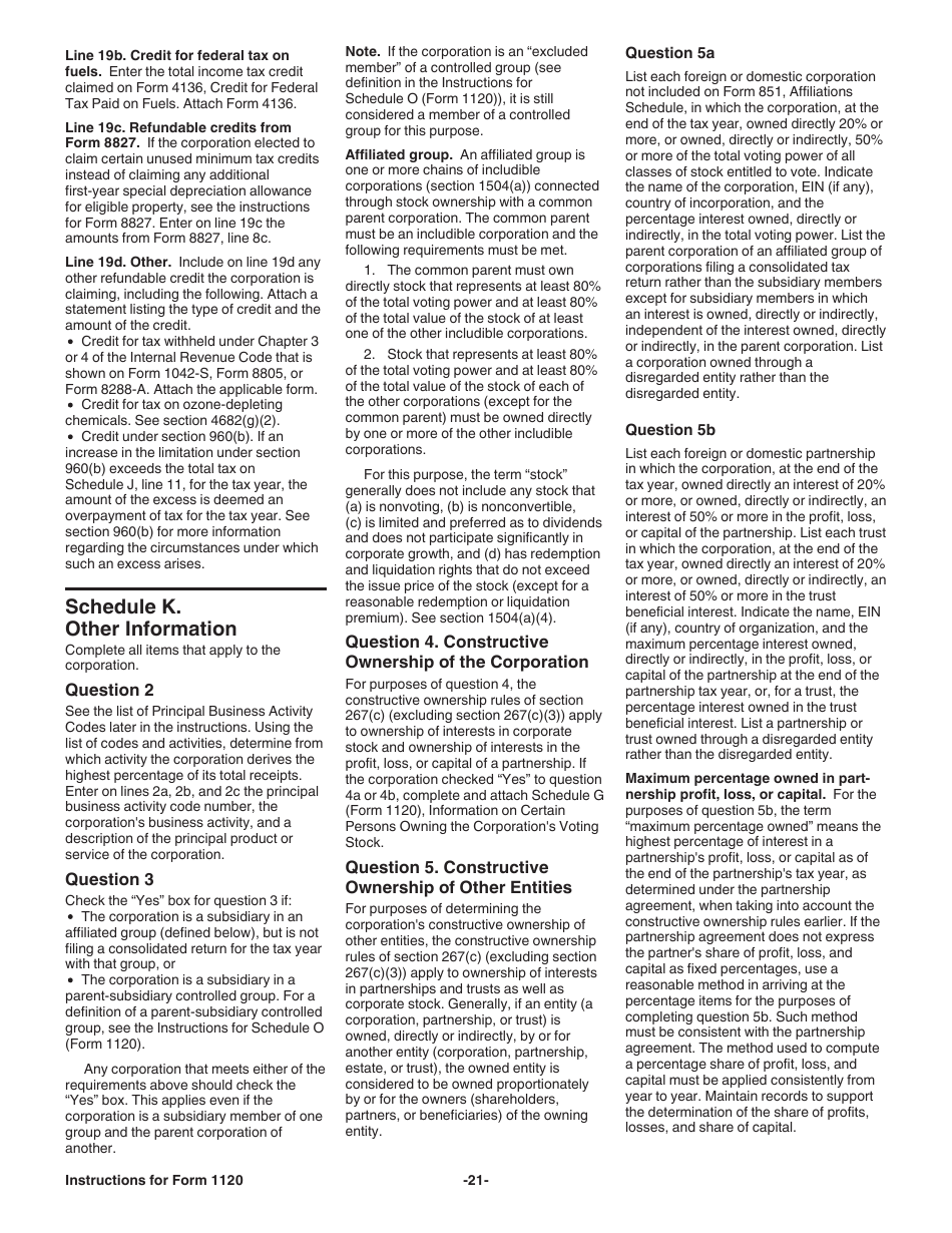 Instructions for IRS Form 1120 U.S. Corporation Income Tax Return, Page 21