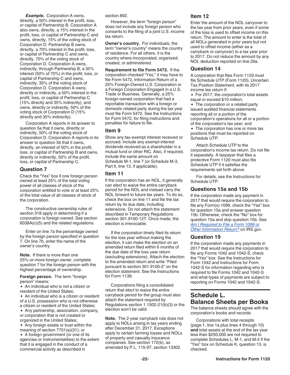 Instructions for IRS Form 1120 U.S. Corporation Income Tax Return, Page 22