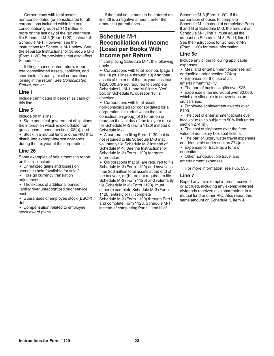 Instructions for IRS Form 1120 U.S. Corporation Income Tax Return, Page 23